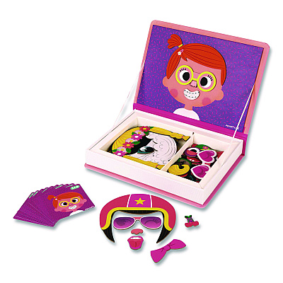 Janod Magneti'books, Girl's Crazy Faces, Ages 3 to 8, 65 Pieces (J02717)
