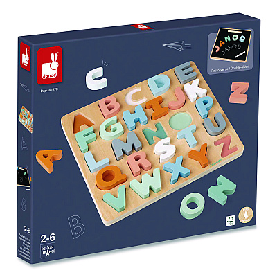 Janod Sweet Cocoon Double-Sided Chunky Alphabet Puzzle, Pre-K to K, 26 Pieces (J04412)