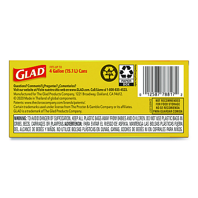 Glad Small Twist-Tie Trash Bags, 4 gal, 0.74 mil, 23 x 21.63, White, 30/Box (78817EA)