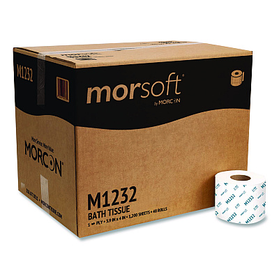 Morcon Tissue Morsoft Controlled Bath Tissue, Septic Safe, 1-Ply, White, 1,200 Sheets/Roll, 48 Rolls/Carton (M1232)