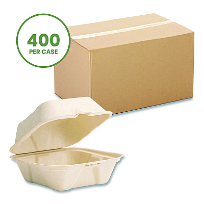 Vegware Nourish Molded Fiber Takeout Containers, Compostable, 5.9 x 5.9 x 2.9, White, Sugarcane, 400/Carton (VWHC6NFA)