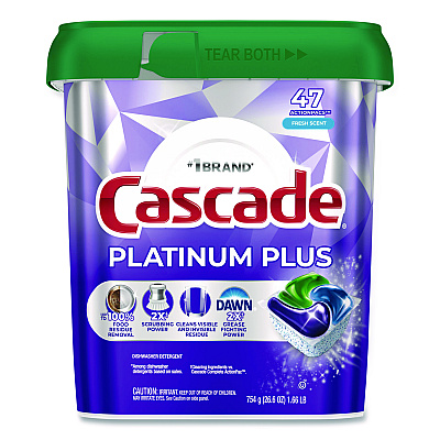 Cascade Platinum Plus ActionPacs Dishwasher Detergent Pods, Fresh Scent, 26.6 oz Tub, 47/Tub, 3 Tubs/Carton (15789CT)
