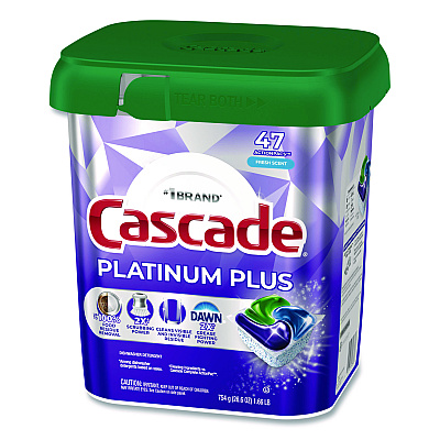 Cascade Platinum Plus ActionPacs Dishwasher Detergent Pods, Fresh Scent, 26.6 oz Tub, 47/Tub, 3 Tubs/Carton (15789CT)