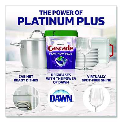 Cascade Platinum Plus ActionPacs Dishwasher Detergent Pods, Fresh Scent, 26.6 oz Tub, 47/Tub, 3 Tubs/Carton (15789CT)