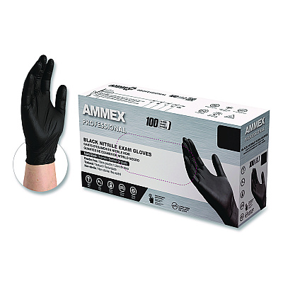 AMMEX Professional Nitrile Exam Gloves, Powder-Free, Small, Black, 100/Box (ABNPF42100BX)