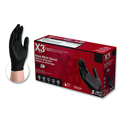 X3 by AMMEX Industrial Nitrile Gloves, Powder-Free, XX-Large, 3 mil Thick, 9.5" Long, Black, 100/Box (BX349100BX)