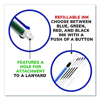 BIC 4-Color Multi-Color Ballpoint Pen, Retractable, Medium 1 mm, Black/Blue/Green/Red Ink, Blue/White Barrel, 12/Box (MM11AST)