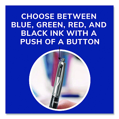 BIC 4-Color Pro Grip Multi-Color Ballpoint Pen, Retractable, Medium 1 mm, Black/Blue/Green/Red Ink, Black/Gray Barrel, Dozen (MMPG11AST)