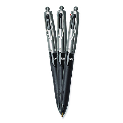 BIC 4-Color Pro Grip Multi-Color Ballpoint Pen, Retractable, Medium 1 mm, Black/Blue/Green/Red Ink, Black/Gray Barrel, Dozen (MMPG11AST)