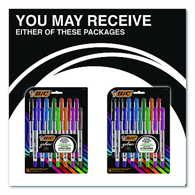 BIC Gel-ocity STIC Gel Pen, Stick, Medium 0.7 mm, Randomly Selected Ink and Barrel Color Assortment, 14/Pack (RGSMP14AST)