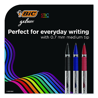 BIC Gel-ocity STIC Gel Pen, Stick, Medium 0.7 mm, Randomly Selected Ink and Barrel Color Assortment, 14/Pack (RGSMP14AST)