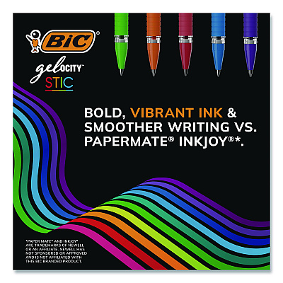 BIC Gel-ocity STIC Gel Pen, Stick, Medium 0.7 mm, Randomly Selected Ink and Barrel Color Assortment, 14/Pack (RGSMP14AST)