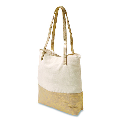 Martha Stewart Deluxe Tote Bag, Large, Accommodates Laptops Up to 13", 14.25" x 4" x 16.25", Beige/Gold (MS106A)
