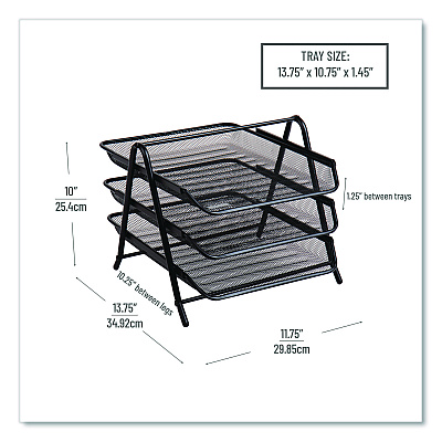 Mind Reader Tiered Metal Mesh Desk Tray Organizer, 3-Tier, Letter Size, 11.5 x 13.75 x 10, Black (3TPAPERBLK)