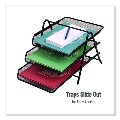 Mind Reader Tiered Metal Mesh Desk Tray Organizer, 3-Tier, Letter Size, 11.5 x 13.75 x 10, Black (3TPAPERBLK)
