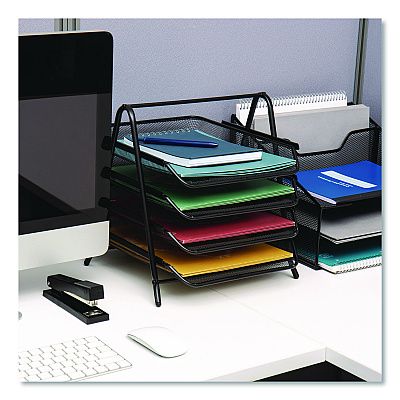 Mind Reader Tiered Metal Mesh Desk Tray Organizer, 4-Tier, Letter Size, 13.75 x 12 x 12.5, Black (4TPAPERBLK)