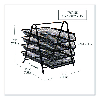 Mind Reader Tiered Metal Mesh Desk Tray Organizer, 4-Tier, Letter Size, 13.75 x 12 x 12.5, Black (4TPAPERBLK)