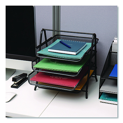 Mind Reader Tiered Metal Mesh Desk Tray Organizer, 4-Tier, Letter Size, 13.75 x 12 x 12.5, Black (4TPAPERBLK)