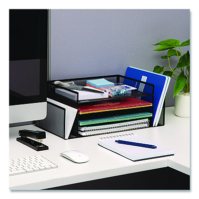 Mind Reader Metal Mesh Desktop Organizer Letter Tray, 6 Sections, Letter Size, 9.15 x 16.75 x 6, Black (4TSIDE2BLK)