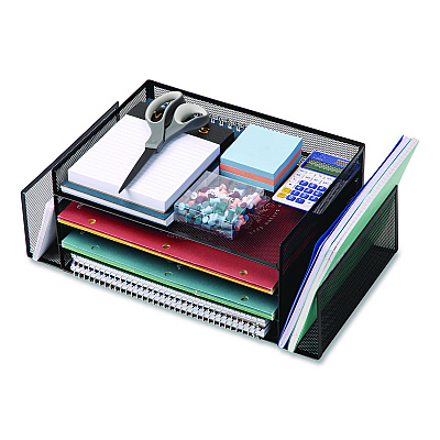 Mind Reader Metal Mesh Desktop Organizer Letter Tray, 6 Sections, Letter Size, 9.15 x 16.75 x 6, Black (4TSIDE2BLK)