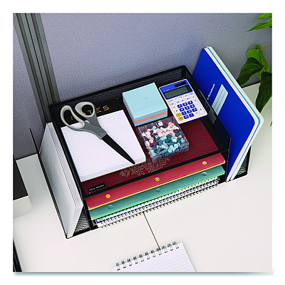 Mind Reader Metal Mesh Desktop Organizer Letter Tray, 6 Sections, Letter Size, 9.15 x 16.75 x 6, Black (4TSIDE2BLK)
