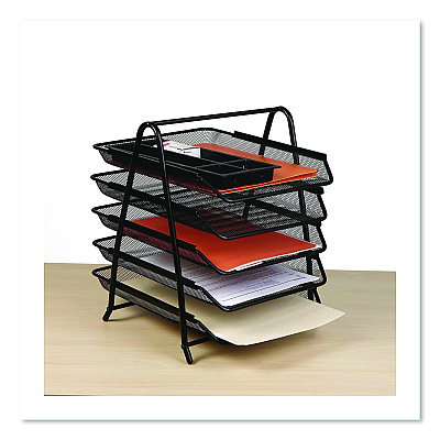 Mind Reader Metal Mesh Desk Tray Organizer, 5-Tier, Letter Size, 14 x 11.75 x 14.5, Black (5TPAPERBLK)
