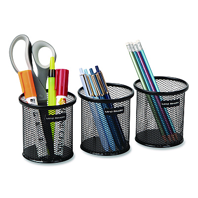 Mind Reader Metal Mesh Utensil Holder, 3.5" dia x 3.7"h, Black, 3/Pack (CLIPMESH3BLK)