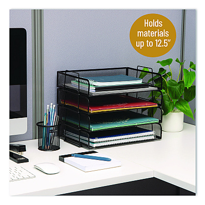 Mind Reader Stackable Paper Desk Tray Organizer, Letter Size, 9.75 x 14 x 3.25, Black, 4/Pack (DSTACK4BLK)