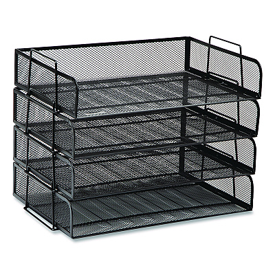 Mind Reader Stackable Paper Desk Tray Organizer, Letter Size, 9.75 x 14 x 3.25, Black, 4/Pack (DSTACK4BLK)