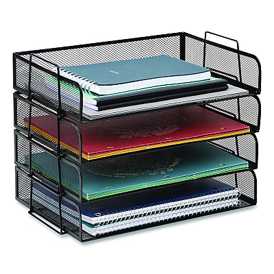 Mind Reader Stackable Paper Desk Tray Organizer, Letter Size, 9.75 x 14 x 3.25, Black, 4/Pack (DSTACK4BLK)