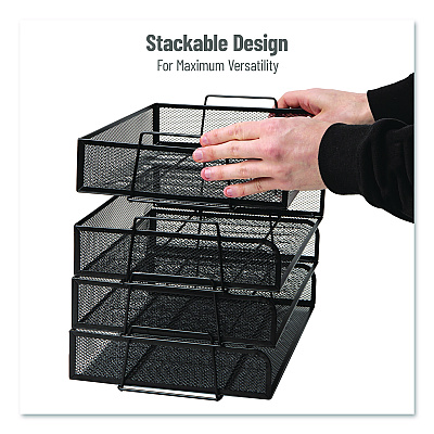 Mind Reader Stackable Paper Desk Tray Organizer, Letter Size, 9.75 x 14 x 3.25, Black, 4/Pack (DSTACK4BLK)