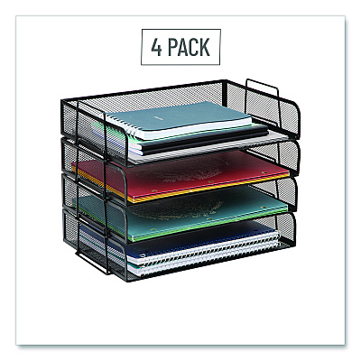 Mind Reader Stackable Paper Desk Tray Organizer, Letter Size, 9.75 x 14 x 3.25, Black, 4/Pack (DSTACK4BLK)