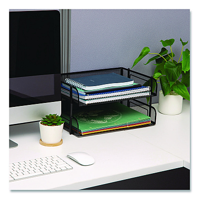 Mind Reader Stackable Paper Desk Tray Organizer, Letter Size, 10 x 13.5 x 2.5, Black, 2/Pack (ESTACK2BLK)