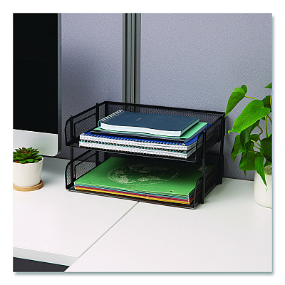 Mind Reader Stackable Paper Desk Tray Organizer, Letter Size, 10 x 13.5 x 2.5, Black, 2/Pack (ESTACK2BLK)