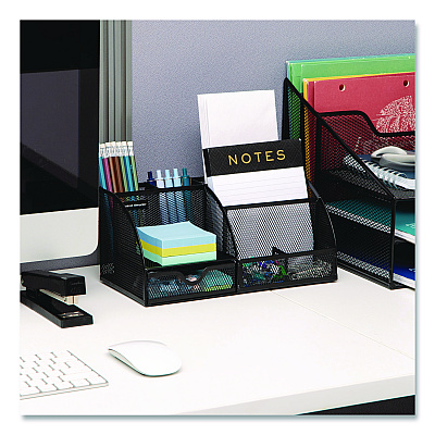 Mind Reader 7-Compartment Metal Desk Organizer, 11 x 5.5 x 5, Black Metal Mesh (JOEORGBLK)