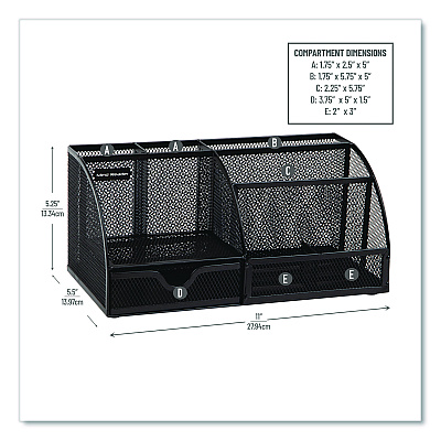 Mind Reader 7-Compartment Metal Desk Organizer, 11 x 5.5 x 5, Black Metal Mesh (JOEORGBLK)