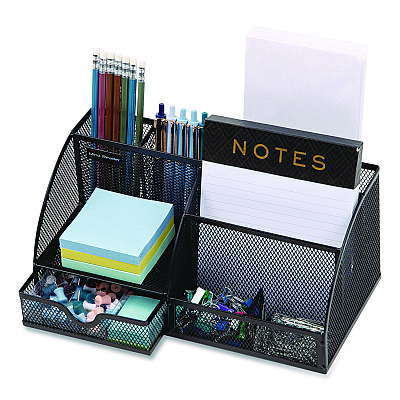 Mind Reader 7-Compartment Metal Desk Organizer, 11 x 5.5 x 5, Black Metal Mesh (JOEORGBLK)