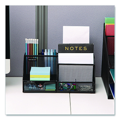 Mind Reader 7-Compartment Metal Desk Organizer, 11 x 5.5 x 5, Black Metal Mesh (JOEORGBLK)