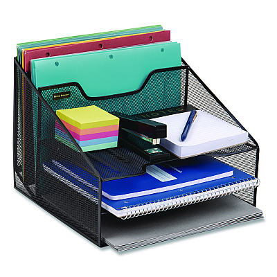 Mind Reader Metal Mesh Vertical File Holder Paper Tray Desktop Organizer, 2-Tier/5-Compartment, Letter Size, 11.25 x 12.5 x 9.5, Black (MESHBOX5BLK)