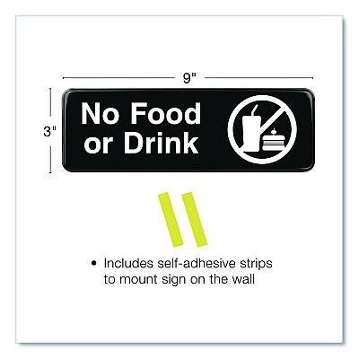 General Printing & Design No Food or Drink Wall Sign, 9" x 3", Black Face, White Graphics, 3/Pack (EGPHD0267S)