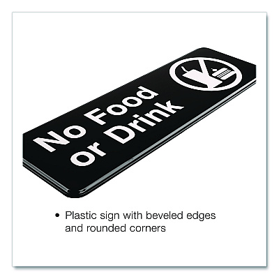 General Printing & Design No Food or Drink Wall Sign, 9" x 3", Black Face, White Graphics, 3/Pack (EGPHD0267S)