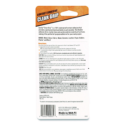 Gorilla Clear Grip Contact Adhesive, 3 oz Tube, Dries Clear (8040002)