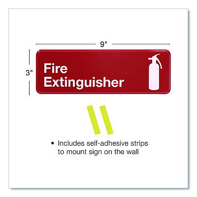 General Printing & Design Fire Extinguisher Wall Sign, 9" x 3", Red Face, White Graphics, 3/Pack (EGPHD0480S)