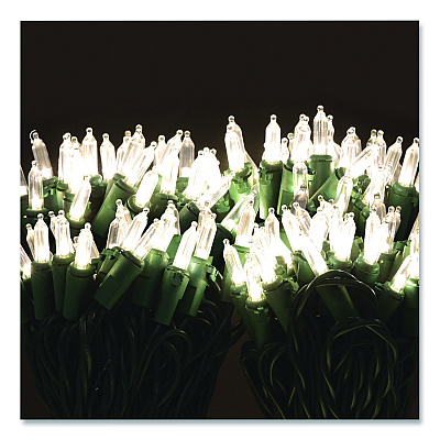 Global Printed Products Indoor/Outdoor LED Holiday String Lights, 60 Bulbs/String, 25 ft String, White/Green Wire, 2 Strings (EGPHLGWWL)