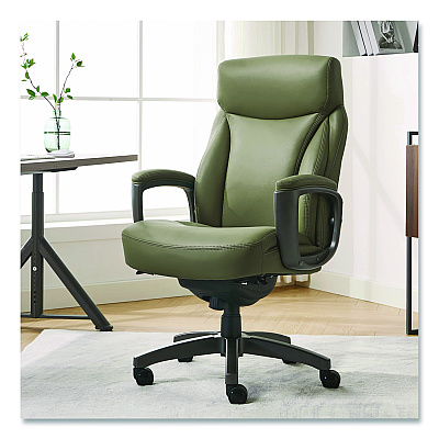 La-Z-Boy Arcadian Bonded Leather Executive Chair, Supports Up to 275 lb, 19" x 22" Seat Height, Olive Back/Seat, Gray/Black Base (60008OLV)