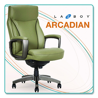 La-Z-Boy Arcadian Bonded Leather Executive Chair, Supports Up to 275 lb, 19" x 22" Seat Height, Olive Back/Seat, Gray/Black Base (60008OLV)