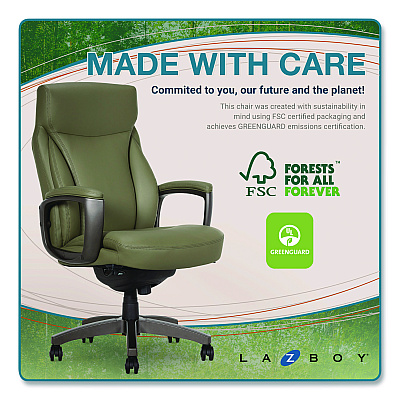 La-Z-Boy Arcadian Bonded Leather Executive Chair, Supports Up to 275 lb, 19" x 22" Seat Height, Olive Back/Seat, Gray/Black Base (60008OLV)