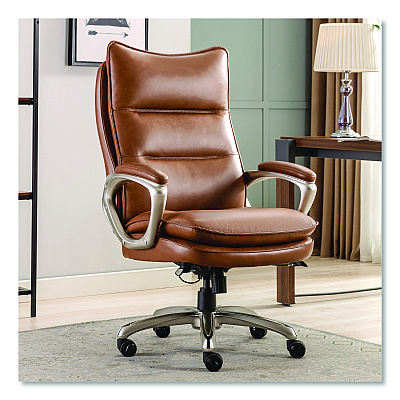 La-Z-Boy Jenkins Executive Big and Tall Chair, Supports Up to 400 lb, 20" to 23" Seat Height, Brown Seat/Back, Silver/Black Base (60075CAM)