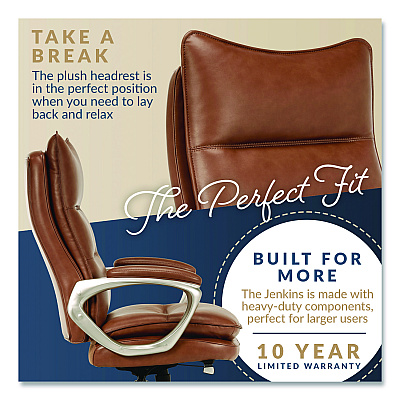 La-Z-Boy Jenkins Executive Big and Tall Chair, Supports Up to 400 lb, 20" to 23" Seat Height, Brown Seat/Back, Silver/Black Base (60075CAM)
