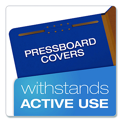 Pendaflex Colored Pressboard Top Tab Classification Folders, 1.75" Expansion, 1 Divider, 4 Fasteners, Letter Size, Dark Blue, 10/Box (23732P)